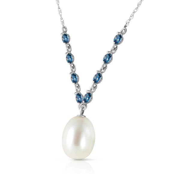 SOLID GOLD NECKLACE W/ NATURAL BLUE TOPAZ & PEARL